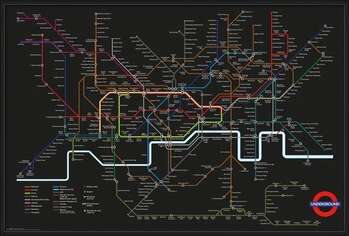 Uokvireni plakat Transport For London - Black Map + UHB