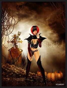 Uokvireni plakat Goth girl in cemetary on halloween night