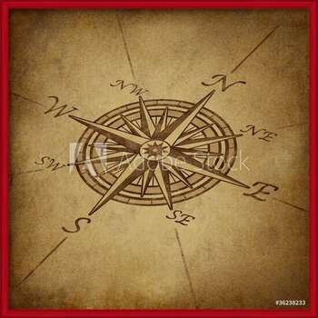 Uokvireni plakat Compass rose in perspective with grunge texture