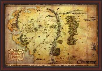 Uokvireni plakat The Hobbit - Middle Earth Map